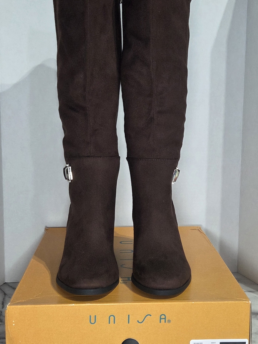 Unisa Garen-J Women's Brown Knee High Faux Suede Side Zip Buckle Boots 7 M